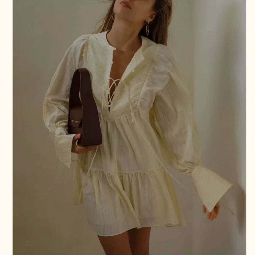 Shona Joy Cream Lace-Up Women's MIDI dress 2